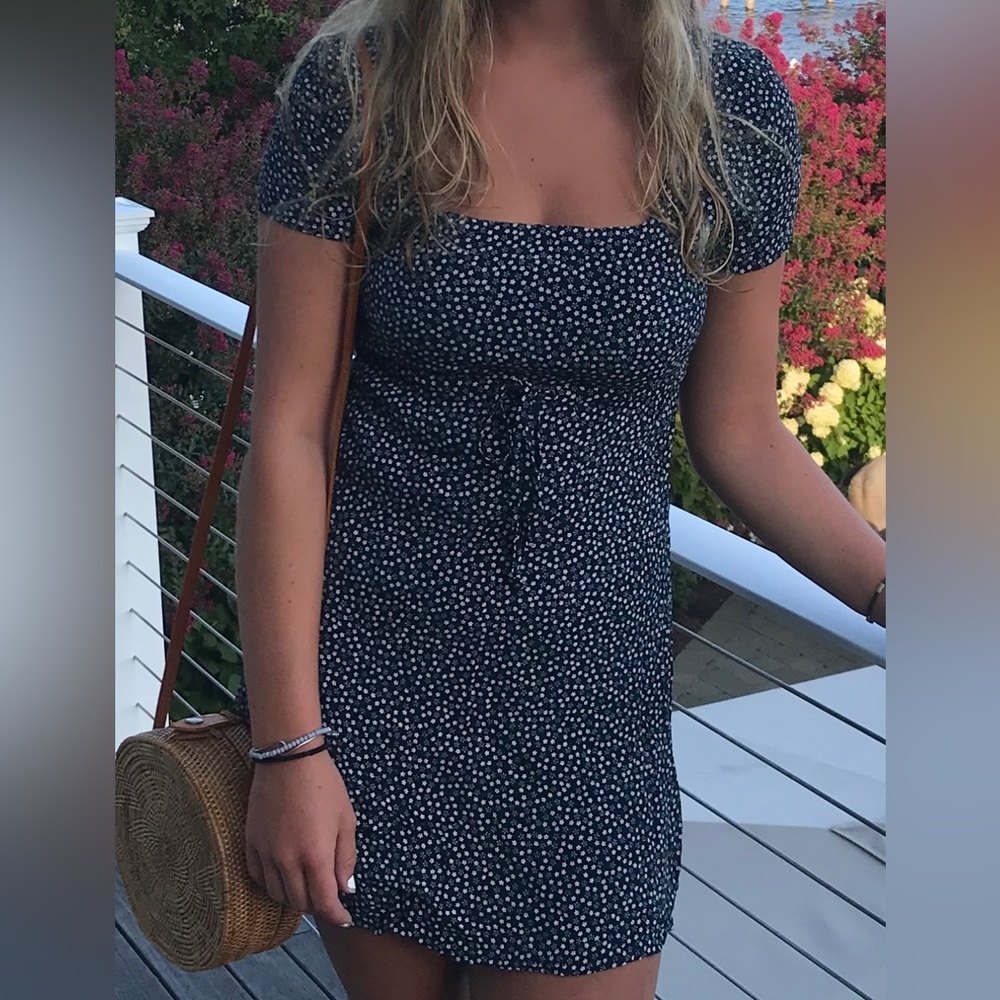 Brandy Melville Victoria Floral Mini Dress in Navy Blue